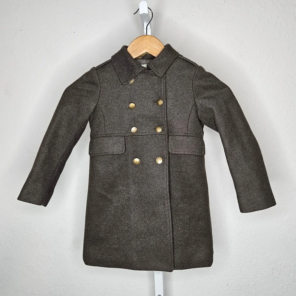 Bonpoint Kids Brown Wool Blend Double Breasted‎ Pea Coat 6 Made in Romania NWOT